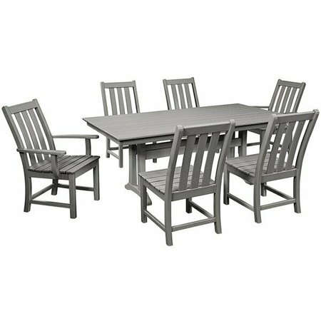 POLYWOOD Vineyard 7-Piece Slate Grey Dining Set with Farmhouse Trestle Table 633PWS3401GY